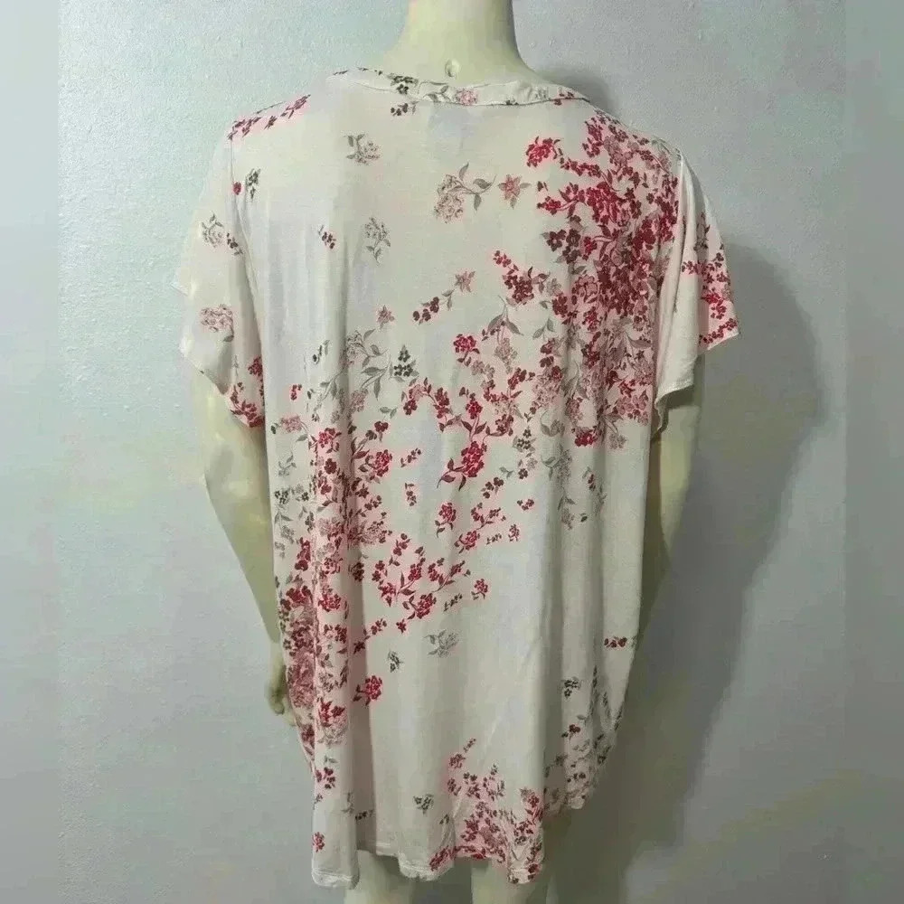 Liz Claiborne Floral Print Tunic Blouse with Fabric Buttons - Plus Size 0X - EUC - Picture 8 of 10